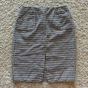 J Crew Houndstooth Patterned Midi Pencil Longline Skirt w/ Front Slit - Small